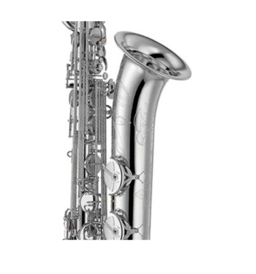One-Piece Bell Baritone Saxophone, Low A, Front F w/ Engraving & Case - Silver Plated
