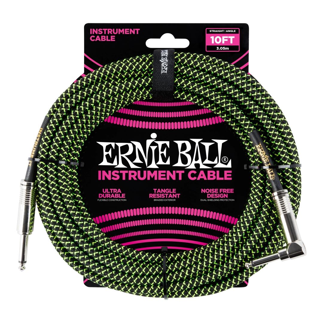 10\' Straight/Angle Braided Cable - Black/Green