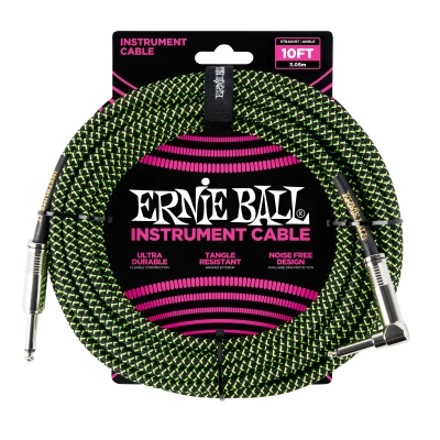 Ernie Ball - 10 Straight/Angle Braided Cable - Black/Green