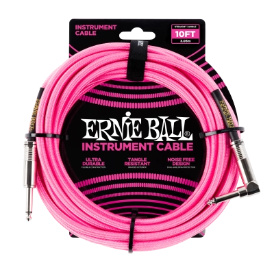 Ernie Ball - 10 Straight/Angle Braided Cable - Neon Pink