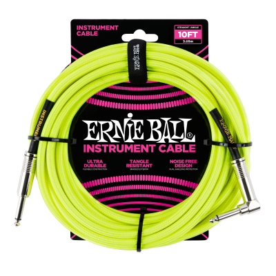 Ernie Ball - Cble tress droit/angulaire 10 pieds - Neon Yellow