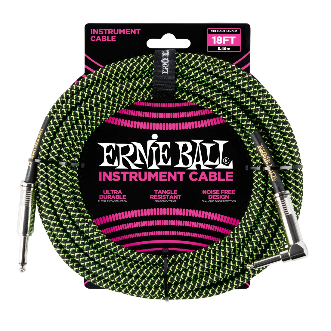 18\' Straight/Angle Braided Cable - Black/Green