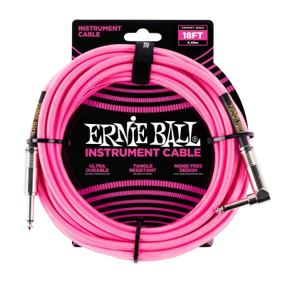 Ernie Ball - 18 Straight/Angle Braided Cable - Neon Pink