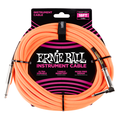 Ernie Ball - Cble tress droit/angulaire 18 pieds - Neon orange
