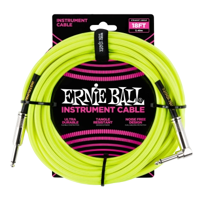 Ernie Ball - 18 Straight/Angle Braided Cable - Neon Yellow