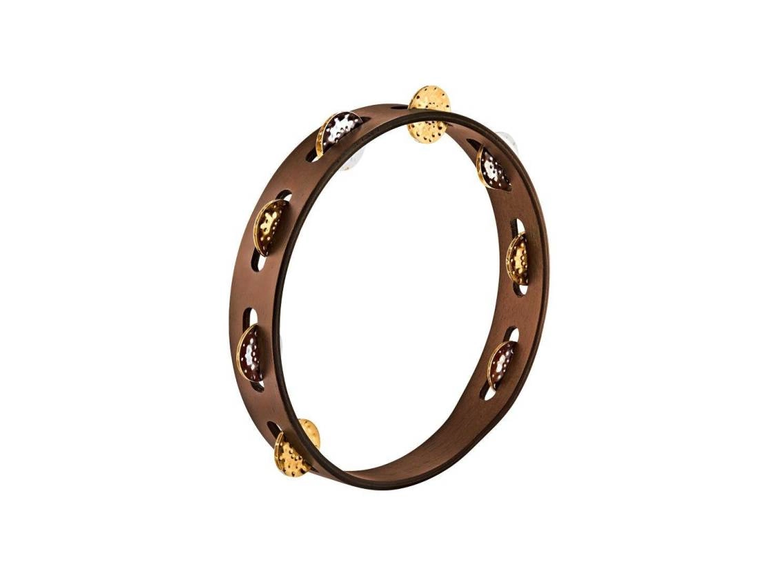 Tambourine 1-Row Hammered Brass/Nickel-Plated Steel - Walnut Brown