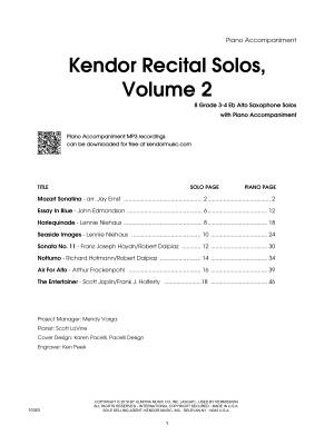 Kendor Recital Solos, Volume 2 - Eb Alto Saxophone/Piano - Book/Audio Online