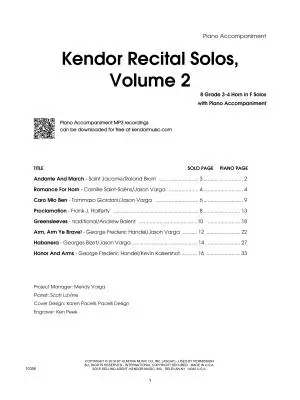 Kendor Recital Solos, Volume 2 - Horn in F/Piano - Book/Audio Online
