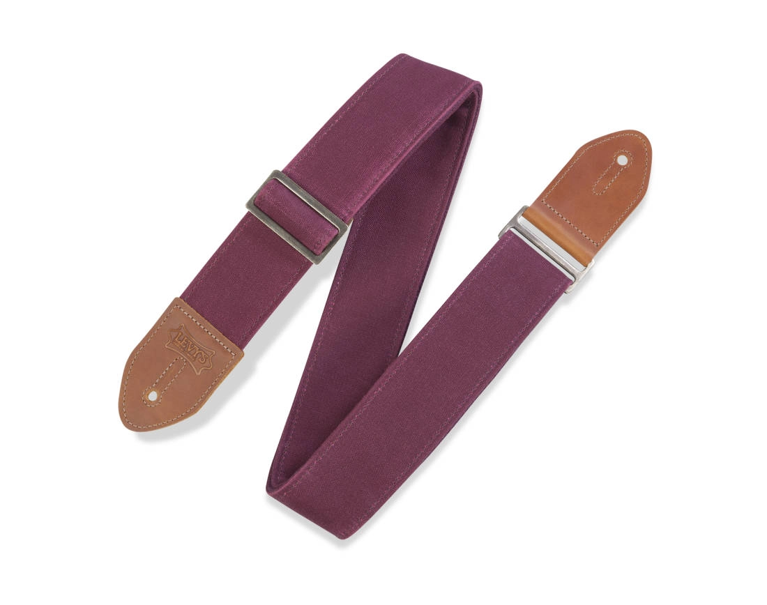 2\'\' Wide Waxed Canvas Guitar Strap - Burgundy