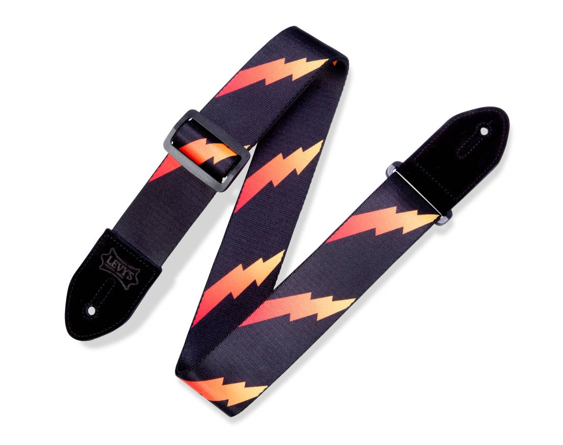 2\'\' Wide Polyester Guitar Strap - Rainbolt Black/Red