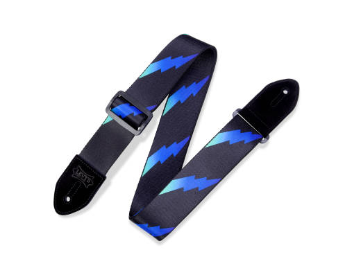 2\'\' Wide Polyester Guitar Strap - Rainbolt Black/Blue
