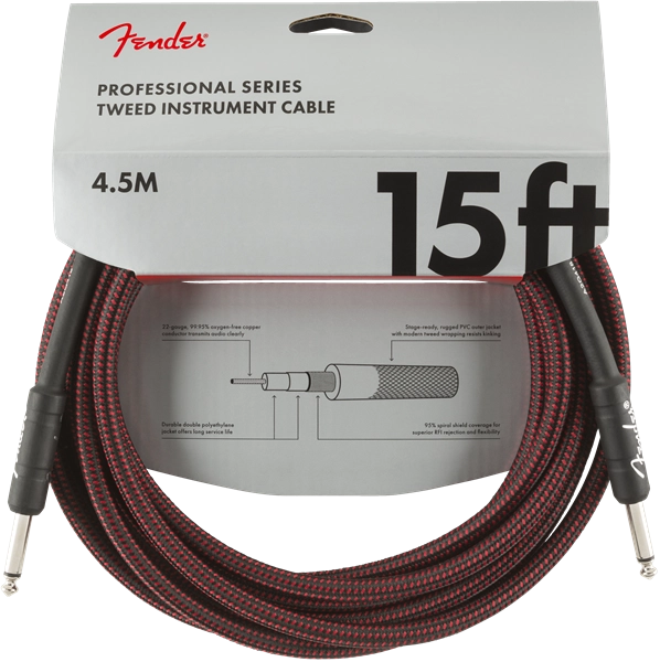 Professional Series Instrument Cable, 15\', Red Tweed