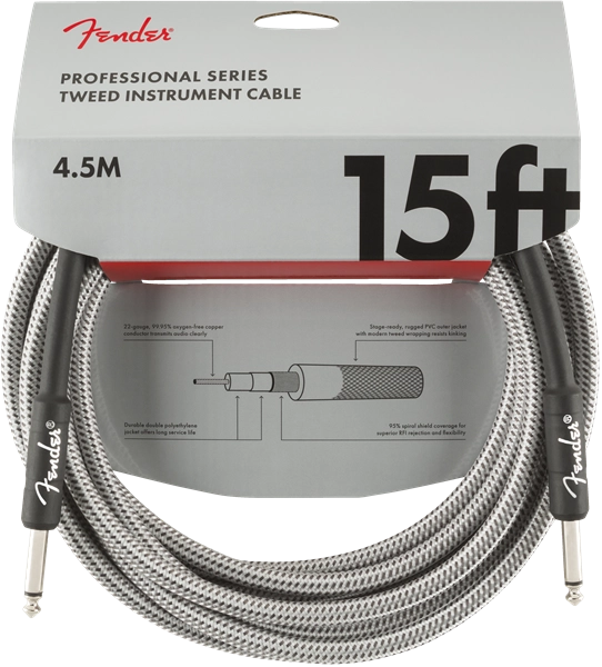 Professional Series Instrument Cable, 15\', White Tweed