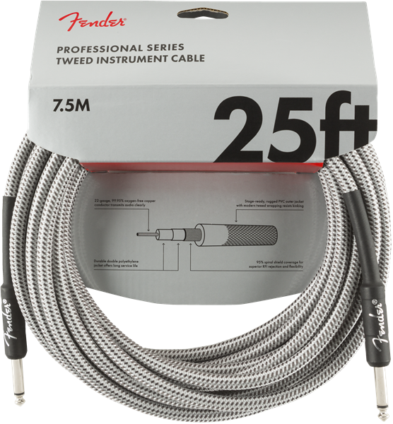 Professional Series Instrument Cable, 25\', White Tweed