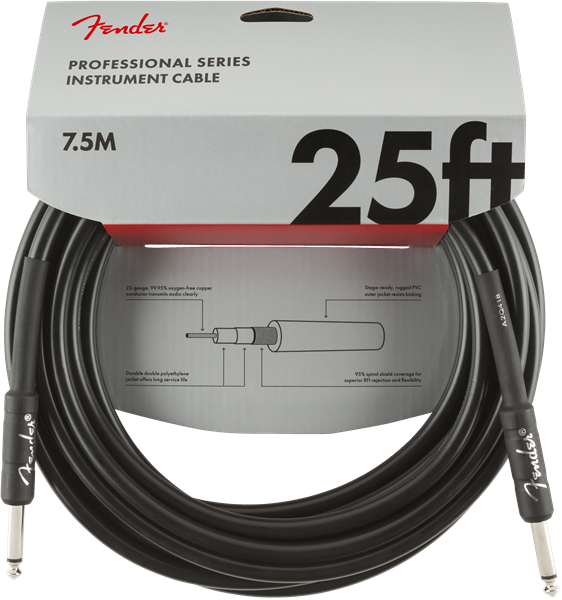 Professional Series Instrument Cable, Straight/Straight, 25\', Black