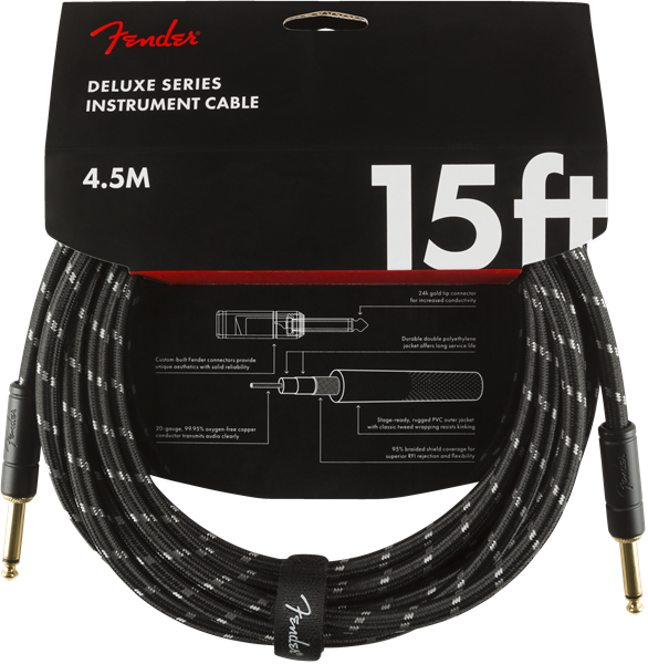 Deluxe Instrument Cable, 15\', Black Tweed