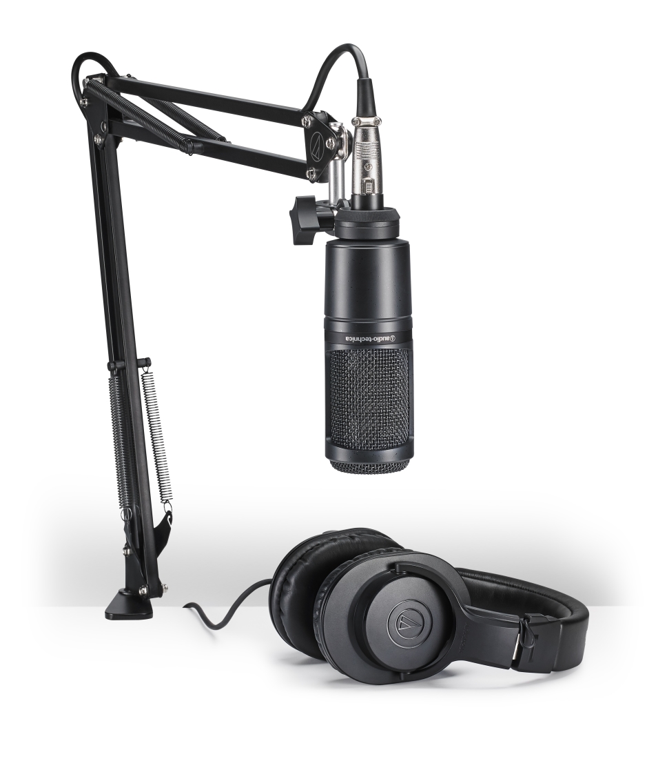 Podcasting Pack - AT2020-XLR Microphone, ATH-M20x Headphones & Boom-Arm