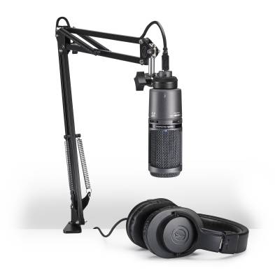 Podcasting Pack - AT2020-USB Microphone, ATH-M20x Headphones & Boom-Arm