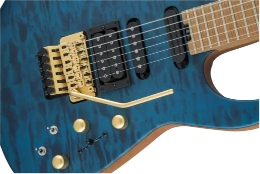 USA Signature Phil Collen PC1 Satin Stain, Caramelized Flame Maple Fingerboard - Satin Transparent Blue