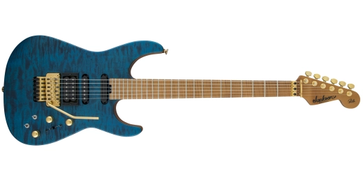 USA Signature Phil Collen PC1 Satin Stain, Caramelized Flame Maple Fingerboard - Satin Transparent Blue