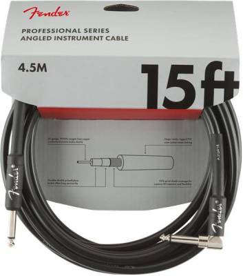 Professional Instrument Cable, Straight-Angle, 15\', Black