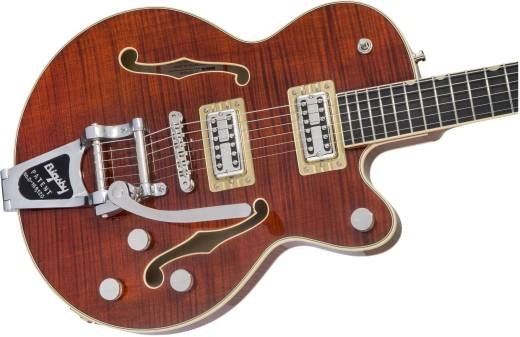 G6659TFM Players Edition Broadkaster Jr. Center Block Single-Cut with String-Thru Bigsby and Flame Maple, Ebony Fingerboard - Bourbon Stain