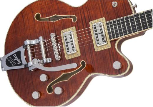G6659TFM Players Edition Broadkaster Jr. Center Block Single-Cut with String-Thru Bigsby and Flame Maple, Ebony Fingerboard - Bourbon Stain