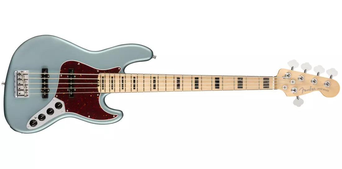 American Elite Jazz Bass V, Maple Fingerboard, Case - Satin Ice Blue Metallic