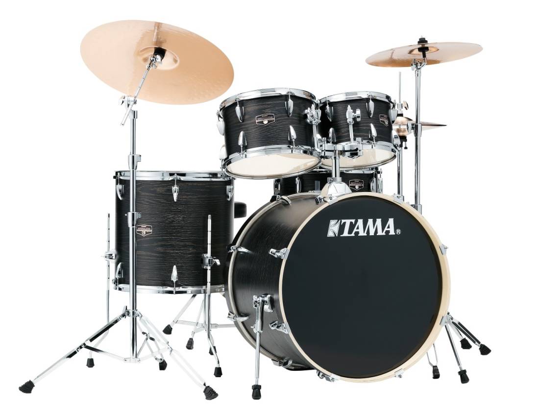Imperialstar 5-Piece Drum Kit (22,10,12,16,SD) with Cymbals and Hardware - Black Oak Wrap