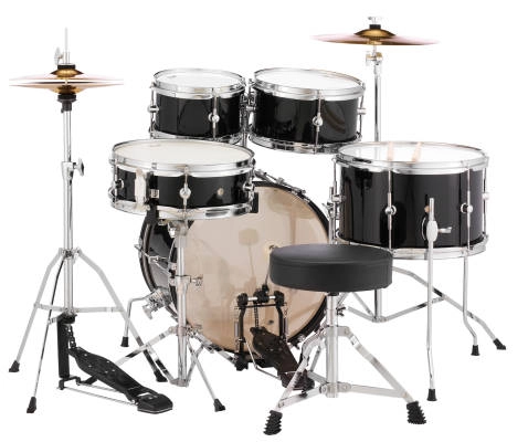 Roadshow Jr. 5-Piece Drum Kit (16,8,10,13,SD) with Cymbals and Hardware - Jet Black