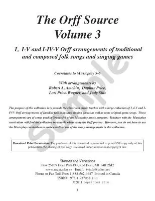 Orff Source Volume 3 - Amchin /Gagne /Olson /Price /Price-Wagner /Sills - Book