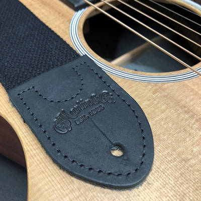Cotton Weave/Leather Guitar Strap with Pick Holder - Black