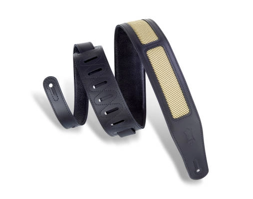 Deluxe Series 2 1/2\'\' Black Chrome-Tan Leather Guitar Strap