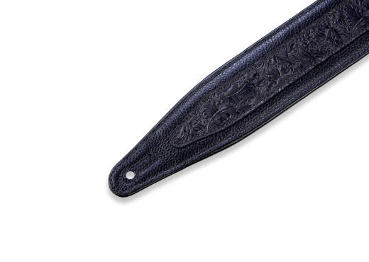 2-1/2 Inch Garment Leather Guitar Strap w/Embossed Florentine Overlay - Black