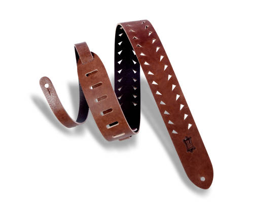 2 Inch Tiger Tooth Punch Out Premier Guitar Strap - Brown