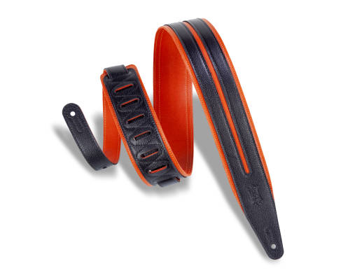 2-1/2 Inch Double Racing Stripe Guitar Strap - Orange/Black