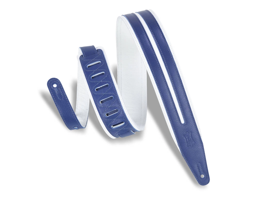 2-1/2 Inch Double Racing Stripe Guitar Strap - White/Blue