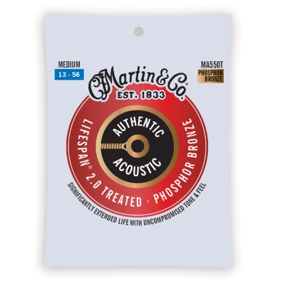 Martin Guitars - Authentic Acoustic Lifespan 2.0 Guitar Strings Set - 92/8 Phosphor Bronze - Medium 13-56