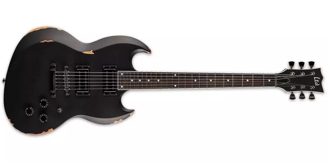 LTD Volsung Electric Guitar with Case - Distressed Black Satin