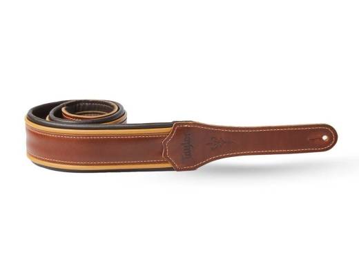 2.5\'\' Century Guitar Strap with Butterscotch/Black Leather Trim - Med Brown