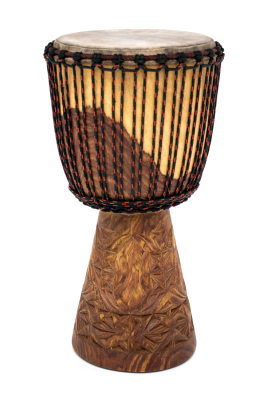 African Djembe L with Fully Carved Bottom - 11.5 x 22\'\'