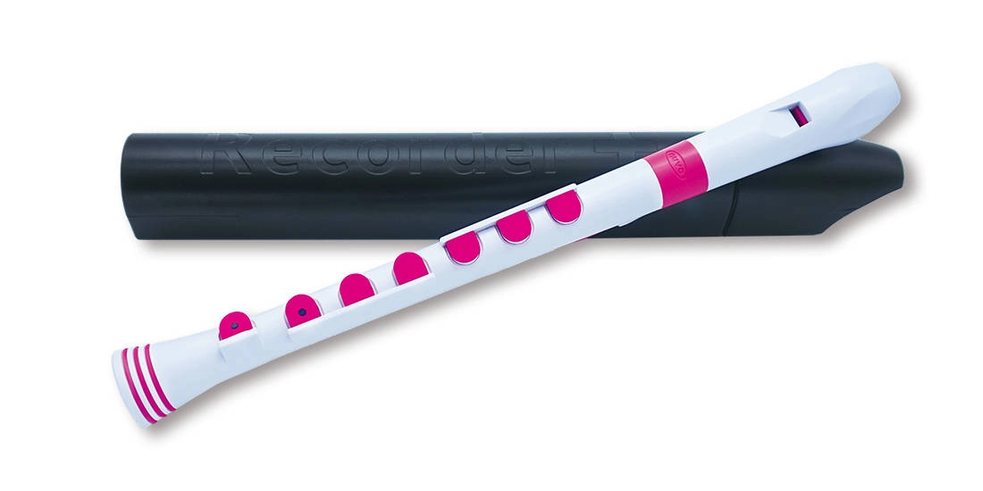 Recorder+ with Case - German Fingering - White/Pink