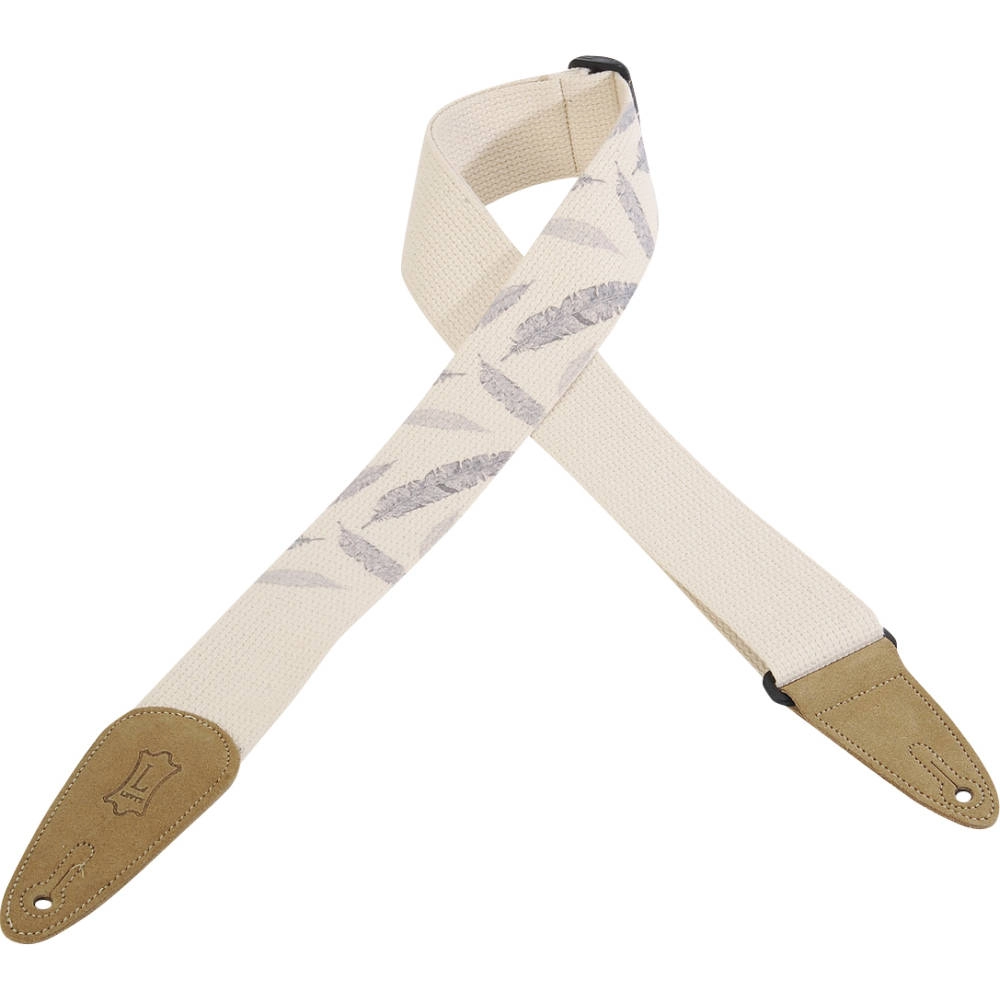 2 Inch Urban Print Cotton Guitar Strap - Tan/Feathers