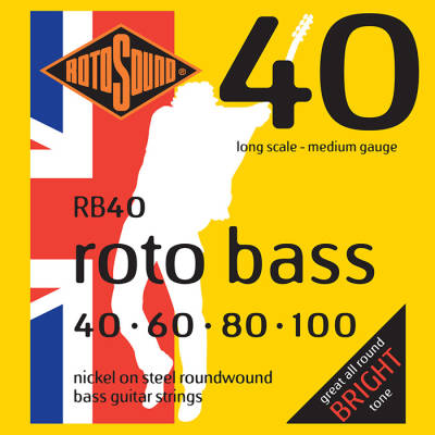 Rotosound - Nickel Unsilked Bass Guitar String Set - 40-100