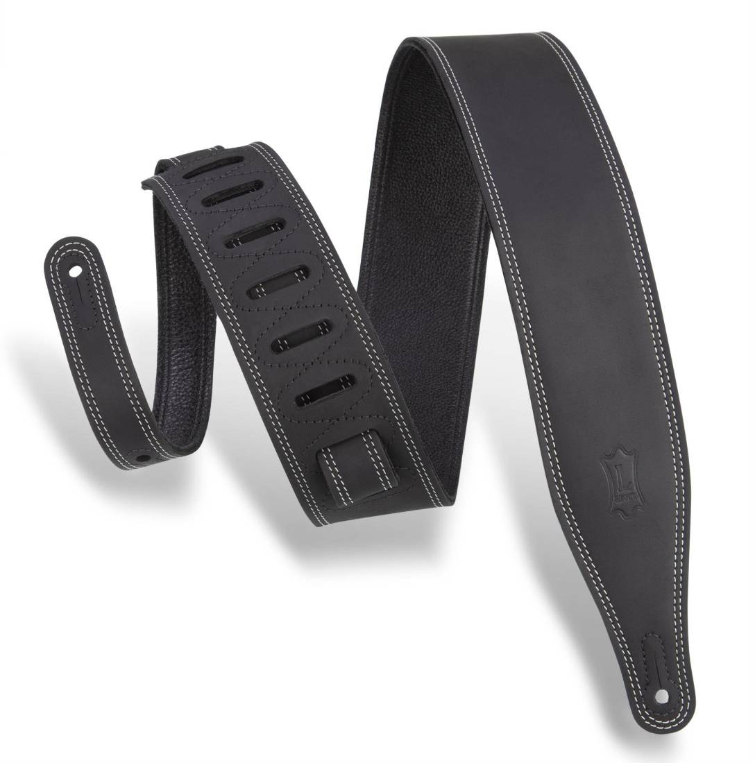 2.5\'\' Butter Double Stitch Leather Guitar Strap - Black