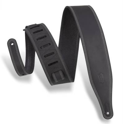 2.5'' Butter Double Stitch Leather Guitar Strap - Black