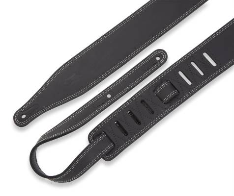 2.5\'\' Butter Double Stitch Leather Guitar Strap - Black