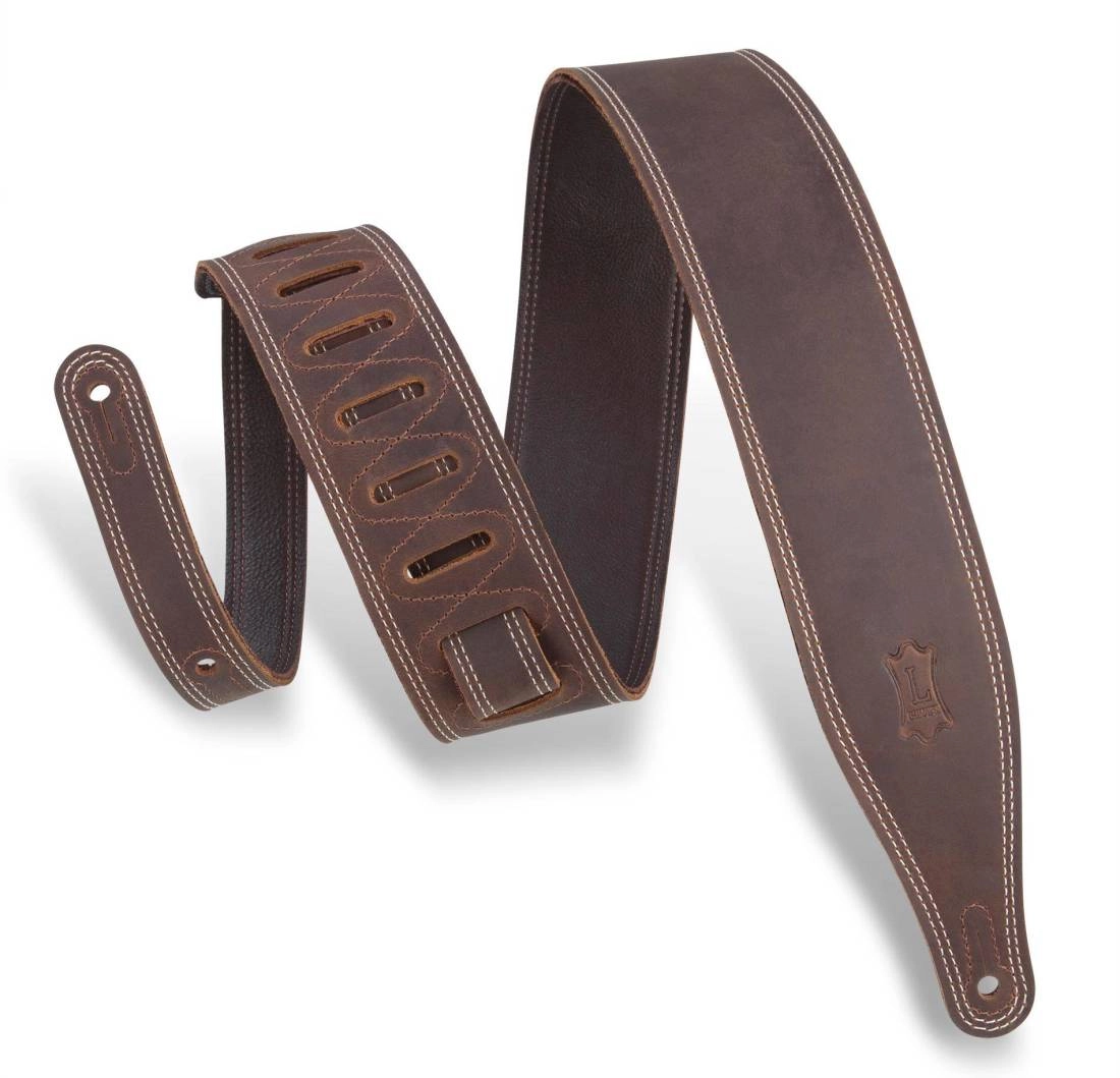 2.5\'\' Butter Double Stitch Leather Guitar Strap - Dark Brown