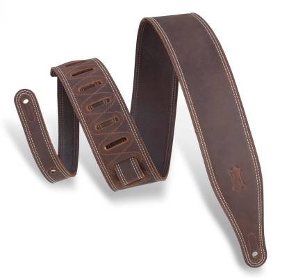 Levys - 2.5 Butter Double Stitch Leather Guitar Strap - Dark Brown