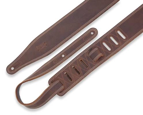 2.5\'\' Butter Double Stitch Leather Guitar Strap - Dark Brown